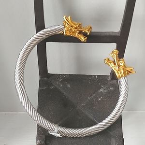 Double Dragon head cuff bracelet, stainless steel -  NEW